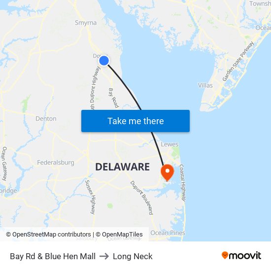 Bay Rd & Blue Hen Mall to Long Neck map