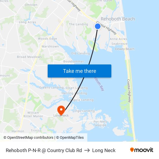 Rehoboth P-N-R @ Country Club Rd to Long Neck map