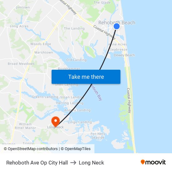 Rehoboth Ave Op City Hall to Long Neck map