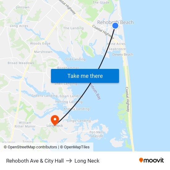 Rehoboth Ave & City Hall to Long Neck map