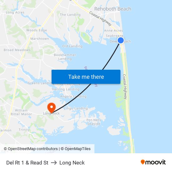 Del Rt 1 & Read St to Long Neck map