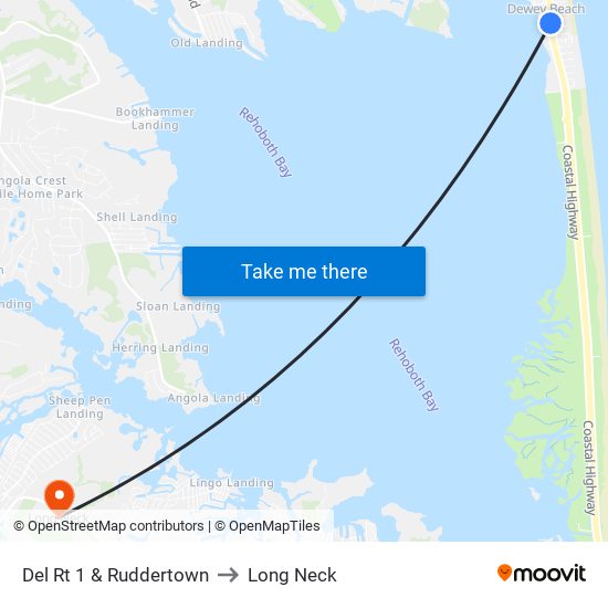 Del Rt 1 & Ruddertown to Long Neck map