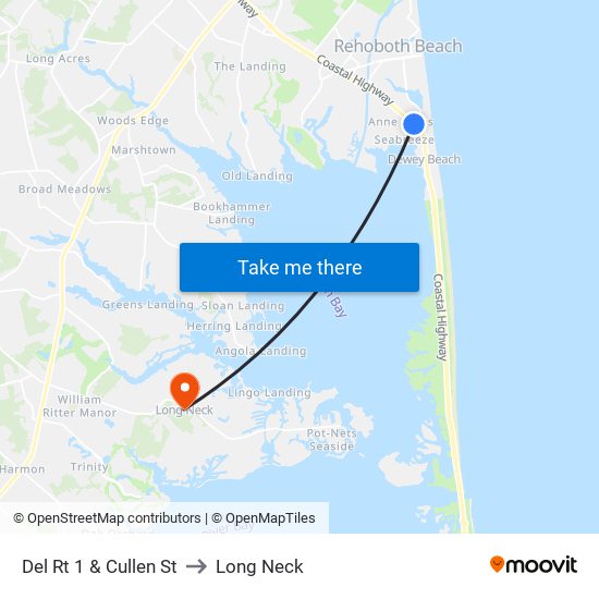 Del Rt 1 & Cullen St to Long Neck map