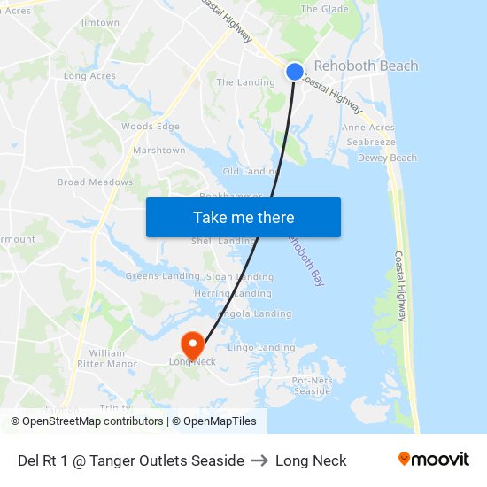 Del Rt 1 @ Tanger Outlets Seaside to Long Neck map