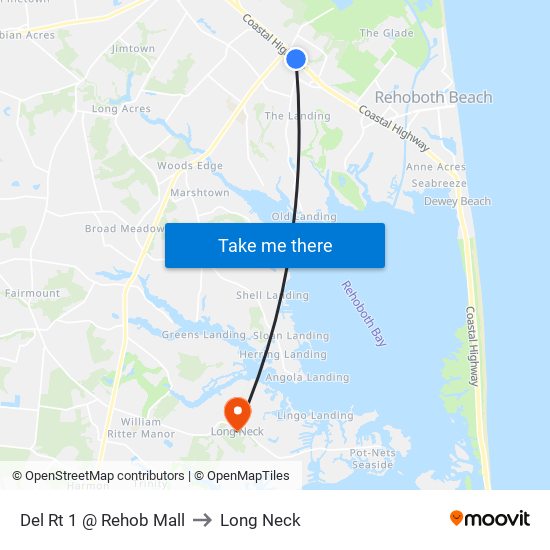 Del Rt 1 @ Rehob Mall to Long Neck map