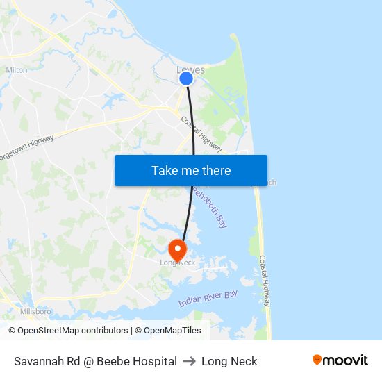 Savannah Rd @ Beebe Hospital to Long Neck map