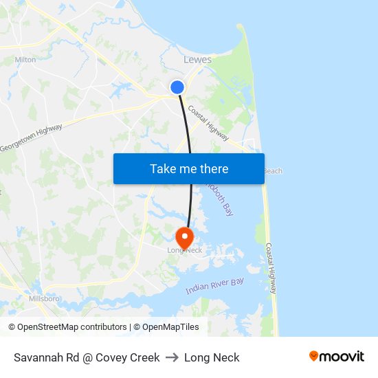 Savannah Rd @ Covey Creek to Long Neck map