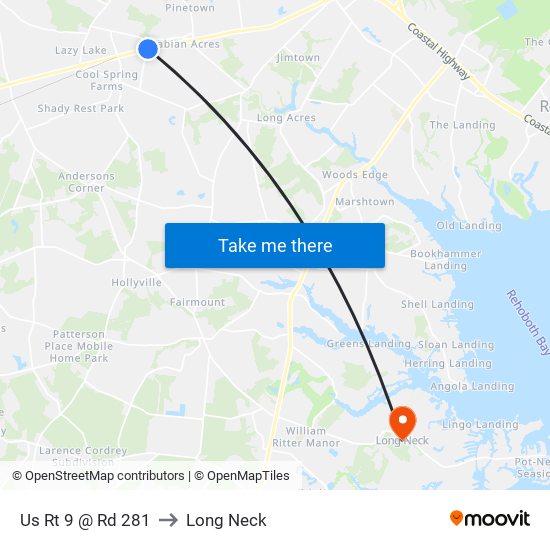 Us Rt 9 @ Rd 281 to Long Neck map