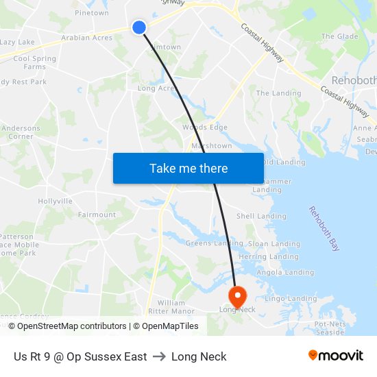 Us Rt 9 @ Op Sussex East to Long Neck map