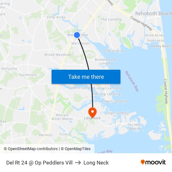 Del Rt 24 @ Op Peddlers Vill to Long Neck map