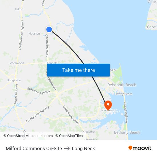 Milford Commons On-Site to Long Neck map