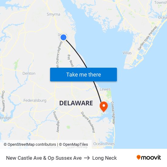 New Castle Ave & Op Sussex Ave to Long Neck map