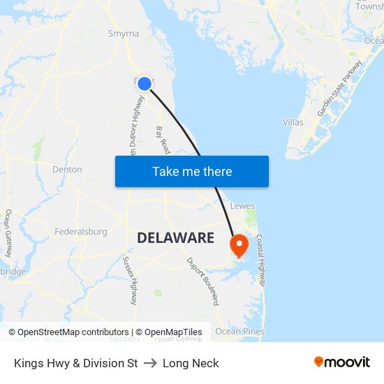 Kings Hwy & Division St to Long Neck map