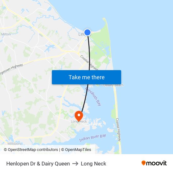 Henlopen Dr & Dairy Queen to Long Neck map