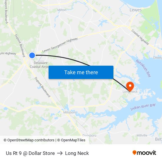 Us Rt 9 @ Dollar Store to Long Neck map