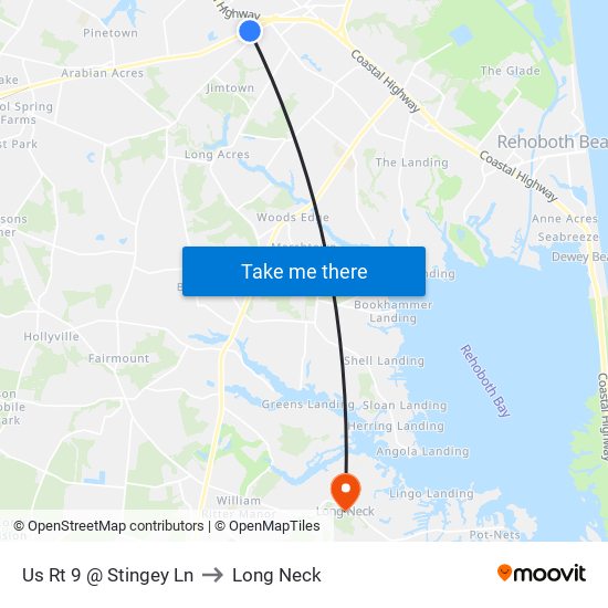 Us Rt 9 @ Stingey Ln to Long Neck map