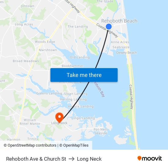 Rehoboth Ave & Church St to Long Neck map