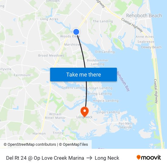 Del Rt 24 @ Op Love Creek Marina to Long Neck map
