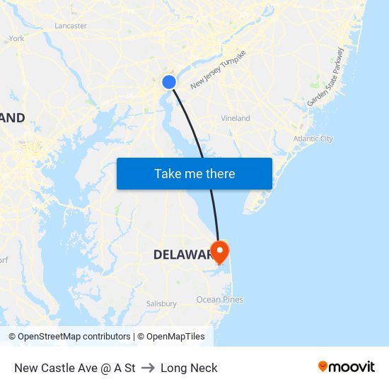 New Castle Ave @ A St to Long Neck map