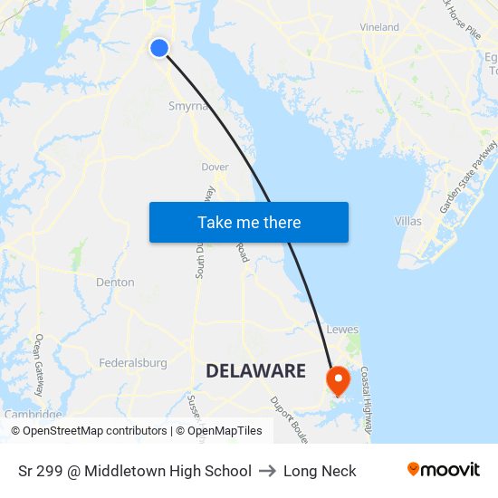 Sr 299 @ Middletown High School to Long Neck map