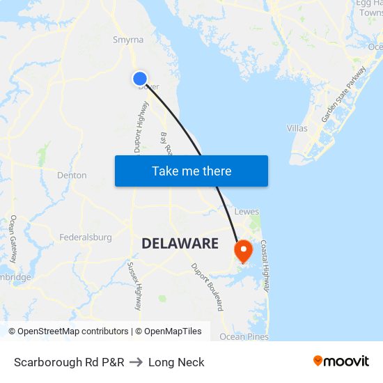 Scarborough Rd P&R to Long Neck map