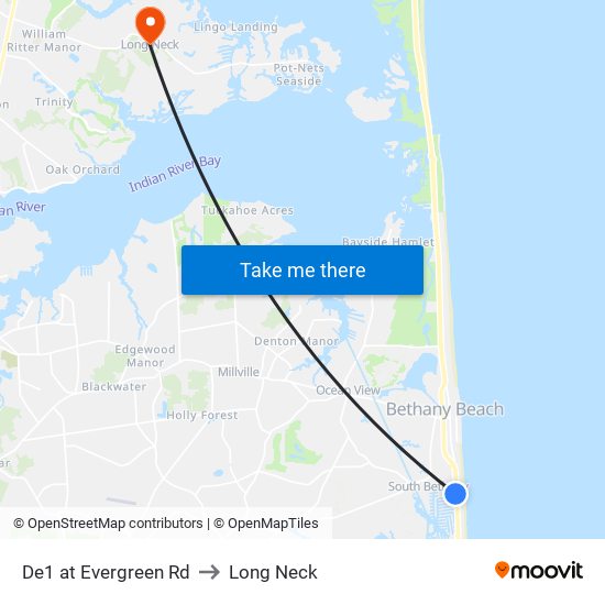 De1 at Evergreen Rd to Long Neck map