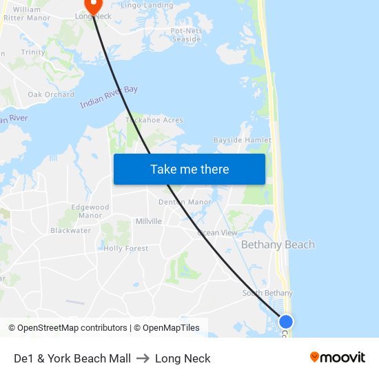De1 & York Beach Mall to Long Neck map