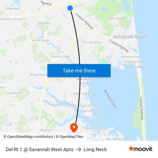 Del Rt 1 @ Savannah West Apts to Long Neck map