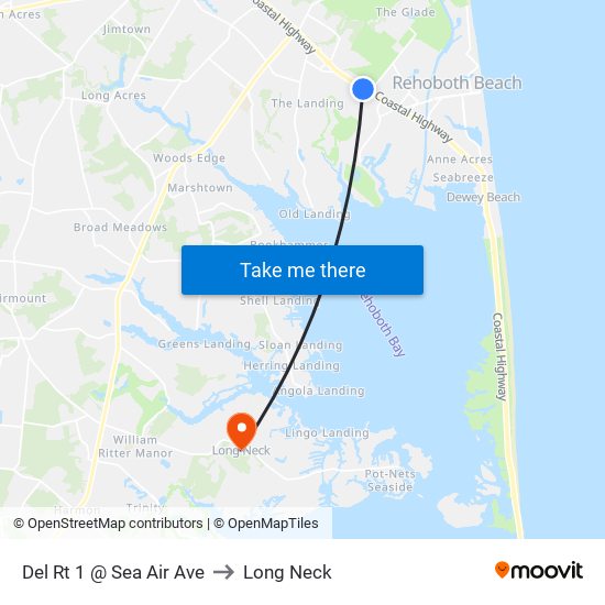 Del Rt 1 @ Sea Air Ave to Long Neck map