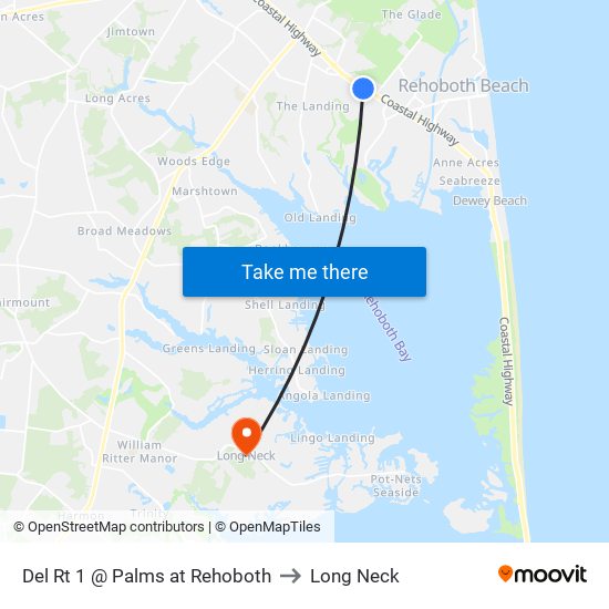 Del Rt 1 @ Palms at Rehoboth to Long Neck map