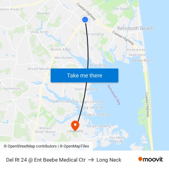 Del Rt 24 @ Ent Beebe Medical Ctr to Long Neck map