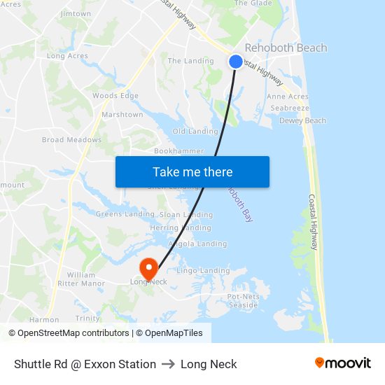 Shuttle Rd @ Exxon Station to Long Neck map