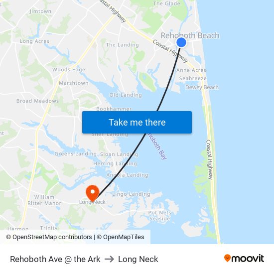 Rehoboth Ave @ the Ark to Long Neck map