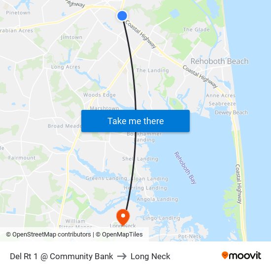 Del Rt 1 @ Community Bank to Long Neck map