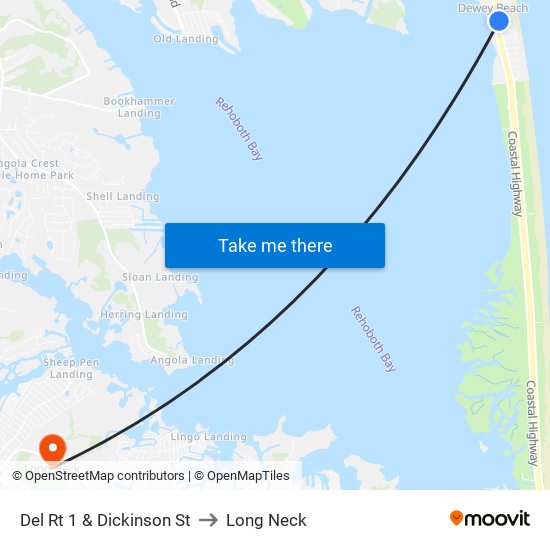 Del Rt 1 & Dickinson St to Long Neck map