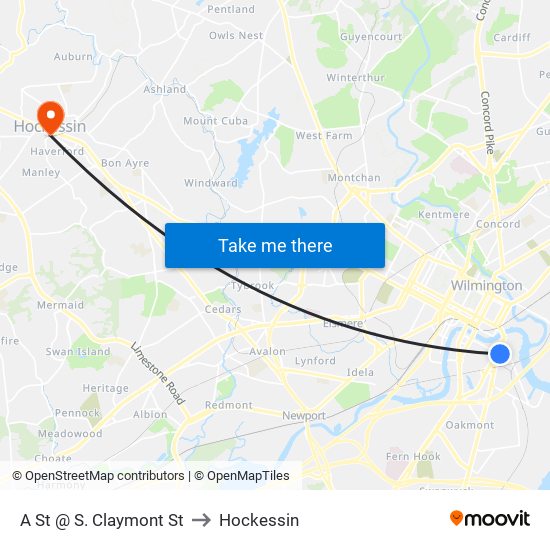 A St @ S. Claymont St to Hockessin map