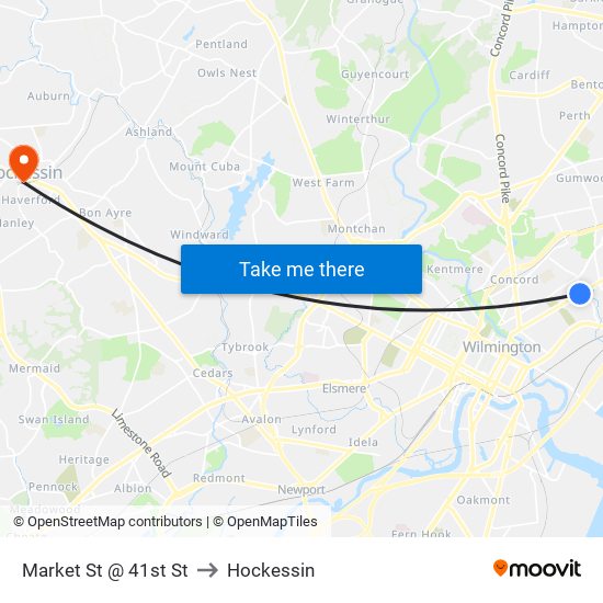 Market St @ 41st St to Hockessin map