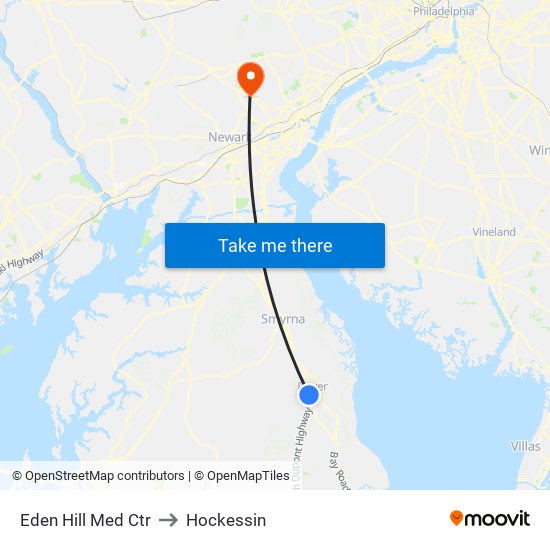 Eden Hill Med Ctr to Hockessin map