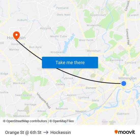 Orange St @ 6th St to Hockessin map