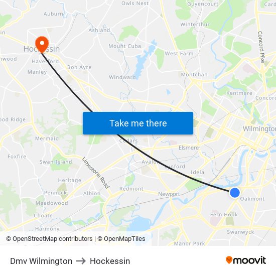 Dmv Wilmington to Hockessin map