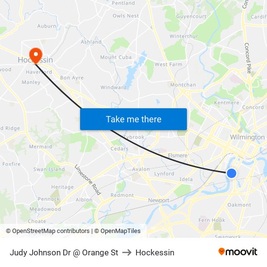 Judy Johnson Dr @ Orange St to Hockessin map