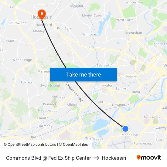 Commons Blvd @ Fed Ex Ship Center to Hockessin map