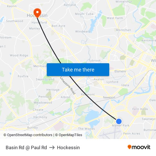 Basin Rd @ Paul Rd to Hockessin map