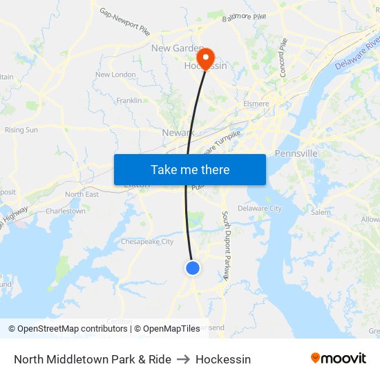North Middletown Park & Ride to Hockessin map