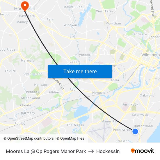 Moores La @ Op Rogers Manor Park to Hockessin map