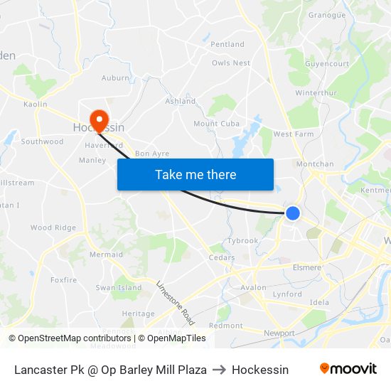 Lancaster Pk @ Op Barley Mill Plaza to Hockessin map