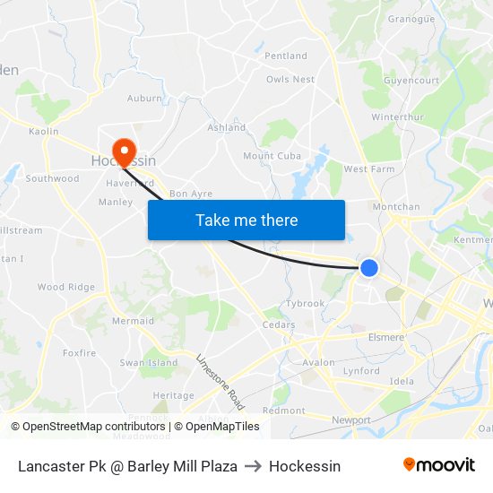 Lancaster Pk @ Barley Mill Plaza to Hockessin map