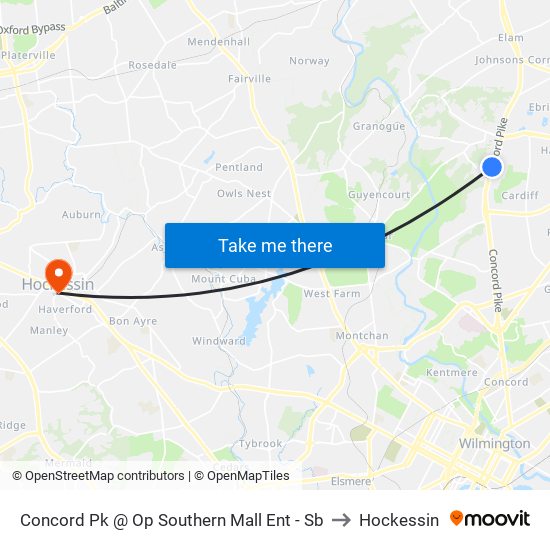 Concord Pk @ Op Southern Mall Ent - Sb to Hockessin map