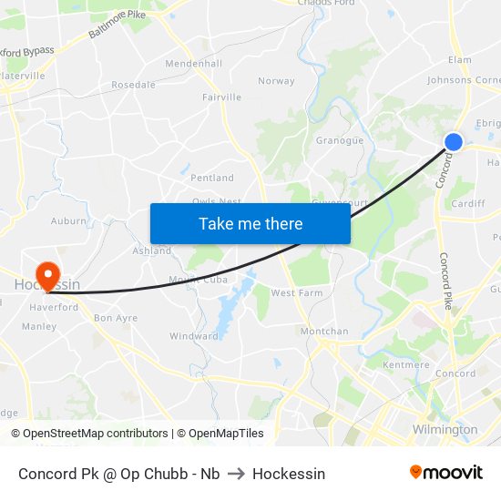 Concord Pk @ Op Chubb - Nb to Hockessin map