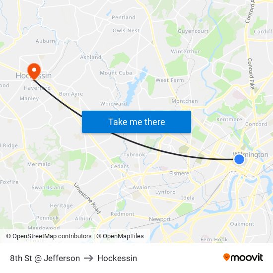 8th St @ Jefferson to Hockessin map